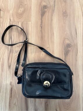 Classic Black Leather Crossbody with Gold-Tone Turn Lock